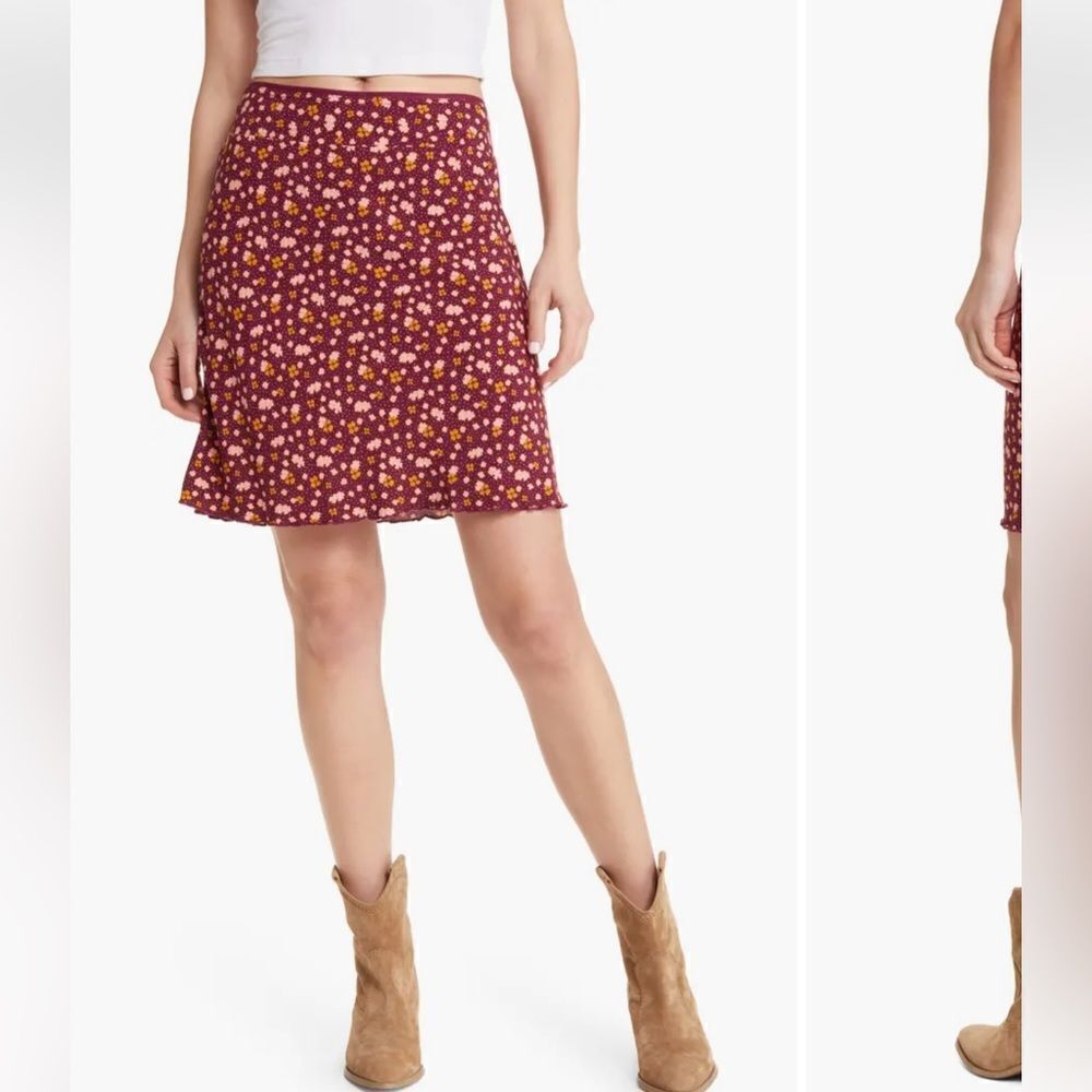 NWT Free People IRL Midi Skirt A Line Floral Ruffled Trim Viscose 6 Modest Chic - Picture 4 of 15